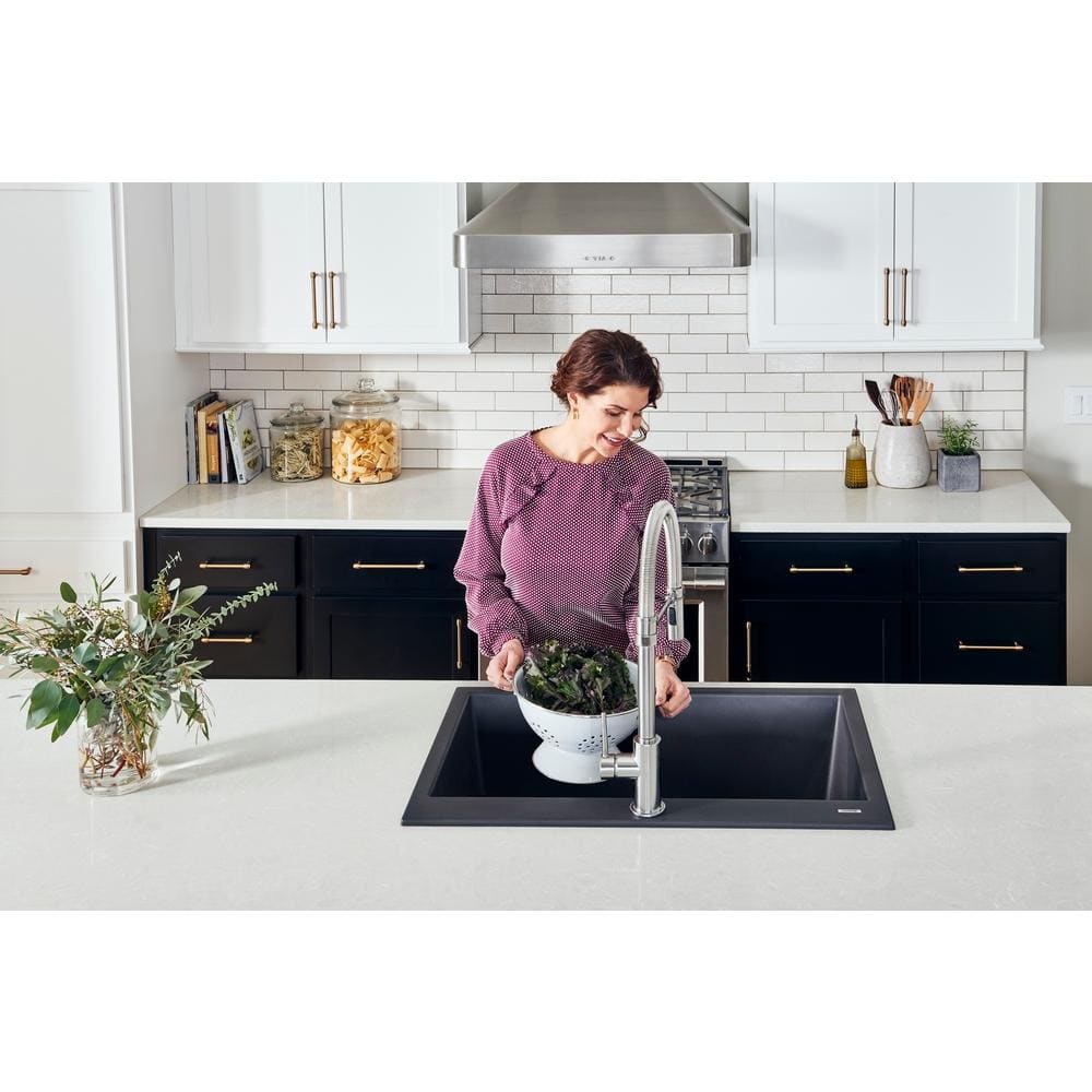 Midnight Black Granite Composite Drop-In Kitchen Sink