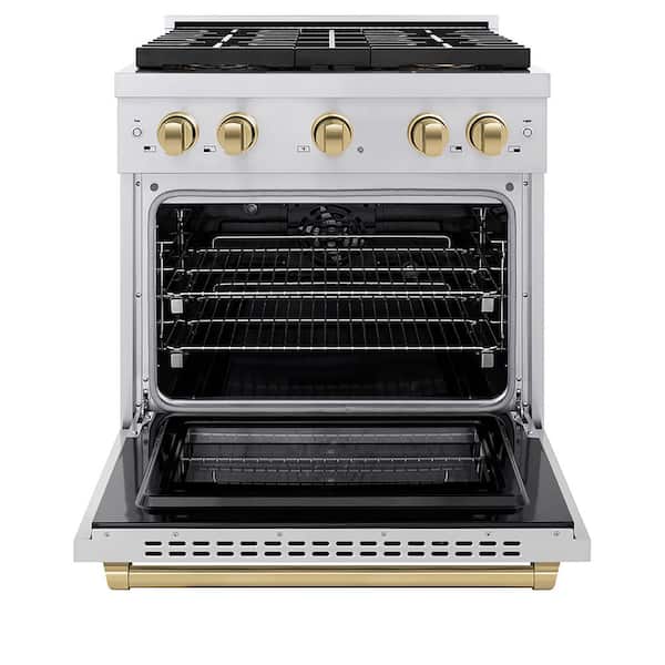 Autograph 30 in. 4.2 cu. ft. Dual Fuel Range with 4 Burner Cooktop and Electric Oven in Stainless with Champagne