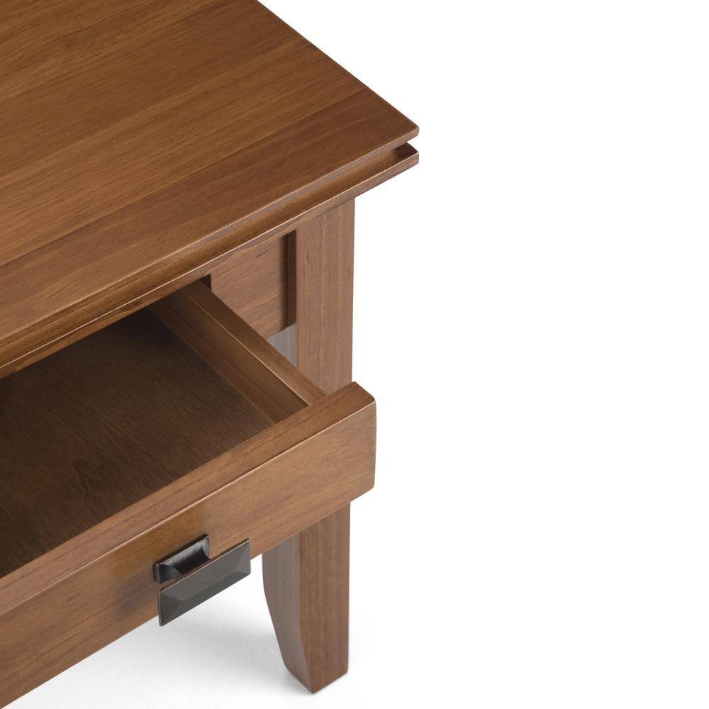 Honey Brown Solid Wood End Table with Storage Drawer