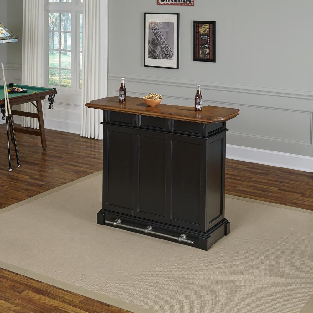 Americana Black and Oak Hardwood Bar with Adjustable Shelves