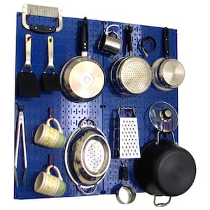 Kitchen Pegboard 32 in. x 32 in. Metal Peg Board Pantry Organizer Kitchen Pot Rack with Blue Pegboard and Red Peg Hooks
