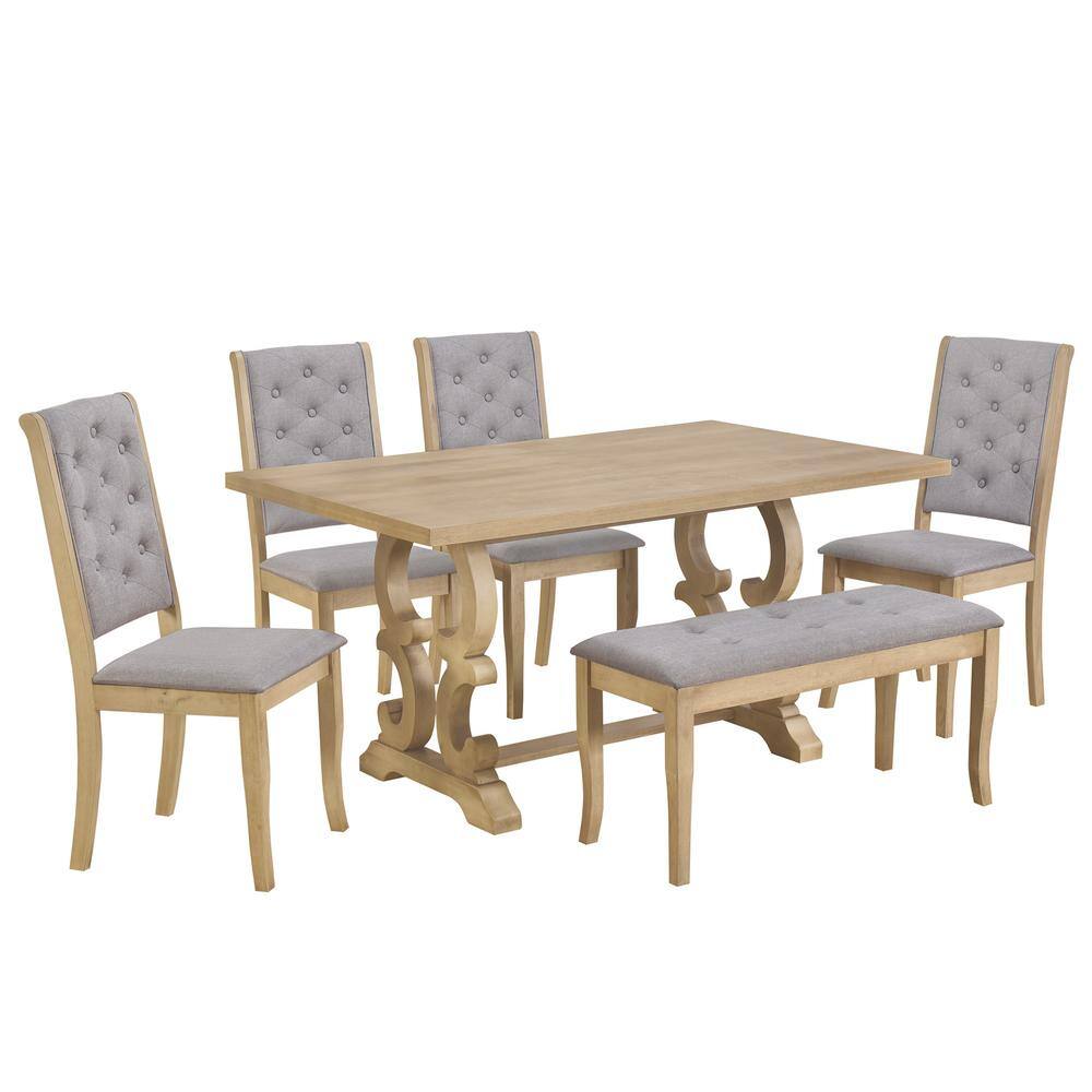 Nestfair Gray Wash 6Piece Dining Table with 4 Chairs and 1 Bench