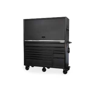 62 in. x W 24 in. D Heavy-Duty 10-Drawer Mobile Workbench with Stainless Steel Work Top Combination hutch in Matte Black