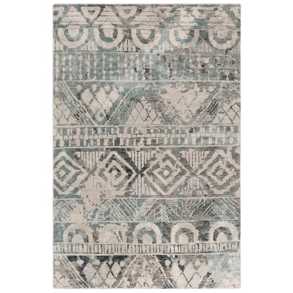 Samarkand 6 ft. x 9 ft. Gray/Ivory Boho Transitional Tribal Stripe Area Rug