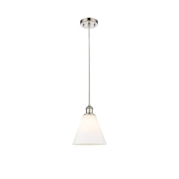 Innovations Berkshire 60-Watt 1-Light Polished Nickel Shaded Mini Pendant Light with Frosted Glass Frosted Glass Shade