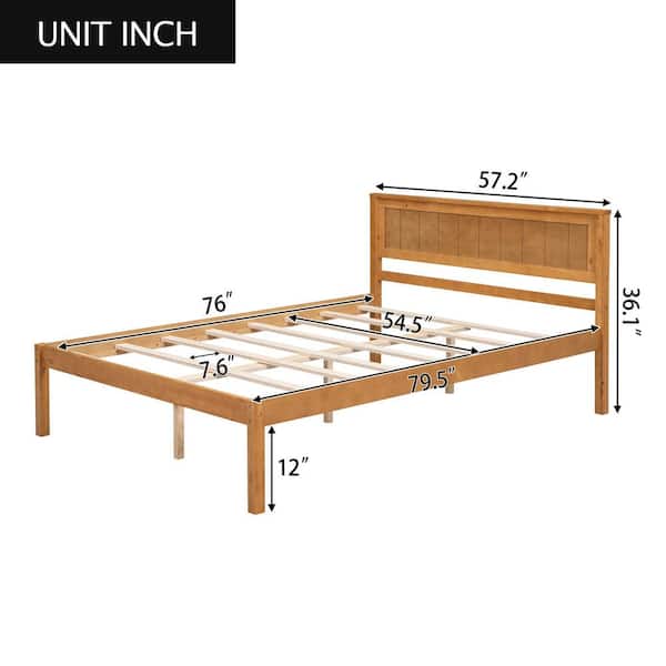 Oak Wood Frame Full Size Platform Bed with Headboard