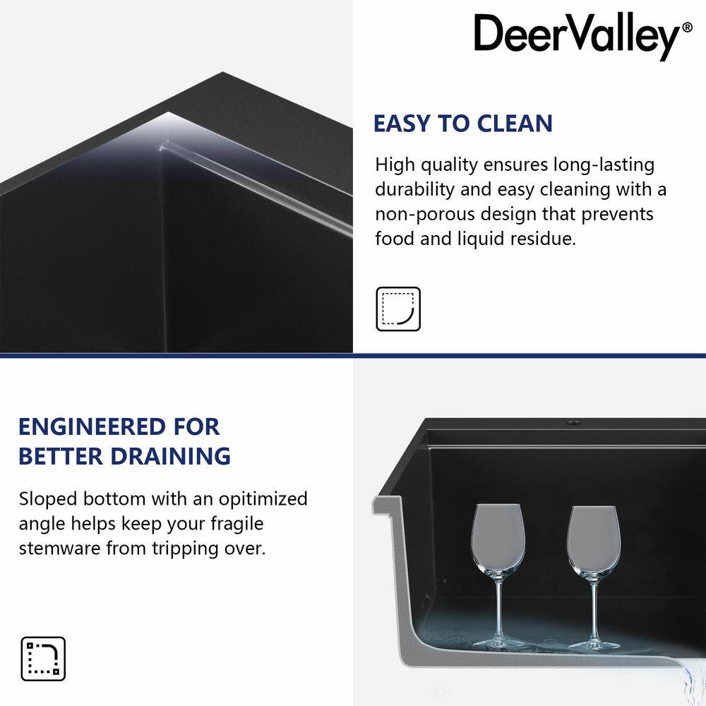 25" Black Quartz Composite Drop-In Single Bowl Kitchen Sink with Accessories
