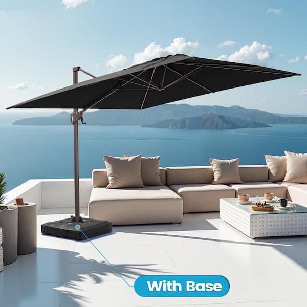 10 ft. Square Swivel 360° Rotation Cantilever Tilt Patio Umbrella in Black with 220 lbs. HDPE Base