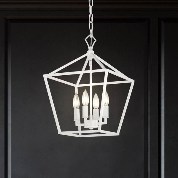 Edvivi Renzo 12 in. 4-Light Farmhouse White Pendant Light with Caged Metal Shade