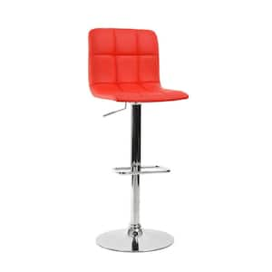 Begonia Red Faux Leather Chromed with Height Adjustable Swivel Barstool