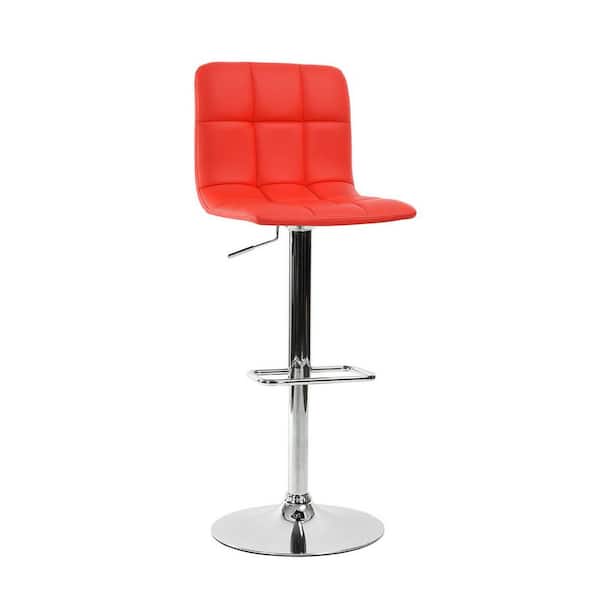 FurnitureR Begonia Red Faux Leather Chromed with Height Adjustable Swivel Barstool