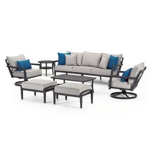 Venetia 7-Piece Aluminum Patio Conversation Seating Set with Sunbrella Gray Cushions and Motion Club Chairs