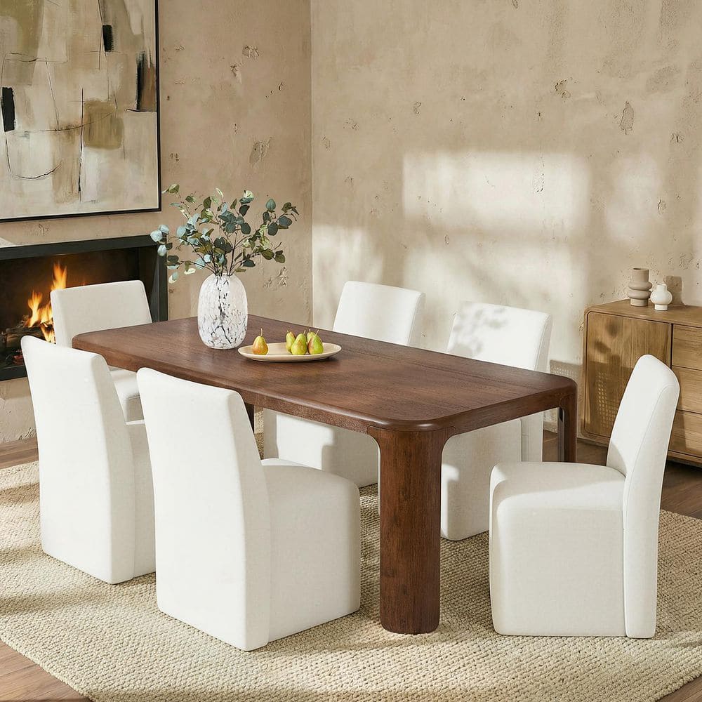 Felicidad Walnut Wood 84 in. 4 Legs Base Dining Table Saeats 6