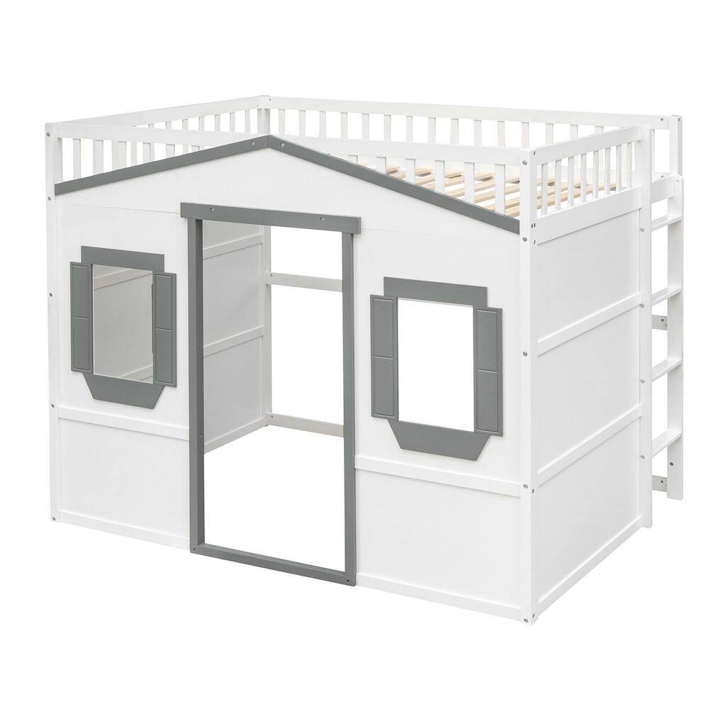 Harper & Bright Designs White with Gray Full Size Wood House Loft Bed ...