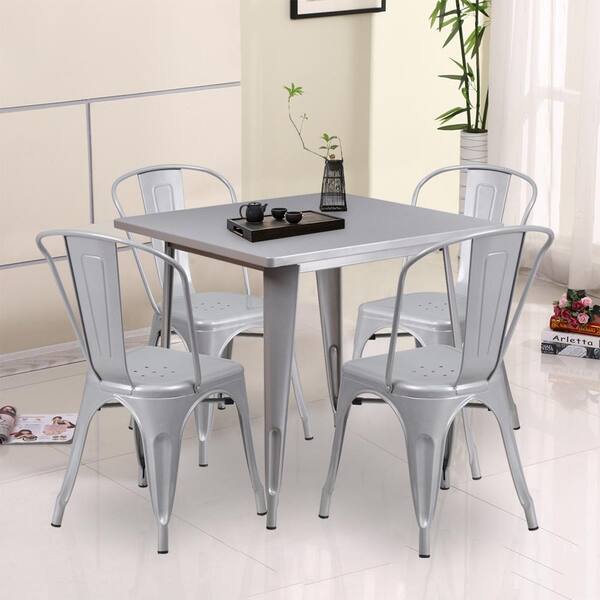 Square Silver Metal Indoor-Outdoor Table 31.5'' 