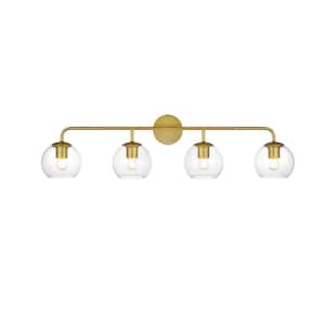 Simply Living 37 in. 4-Light Modern Brass Vanity Light with Clear Round Shade