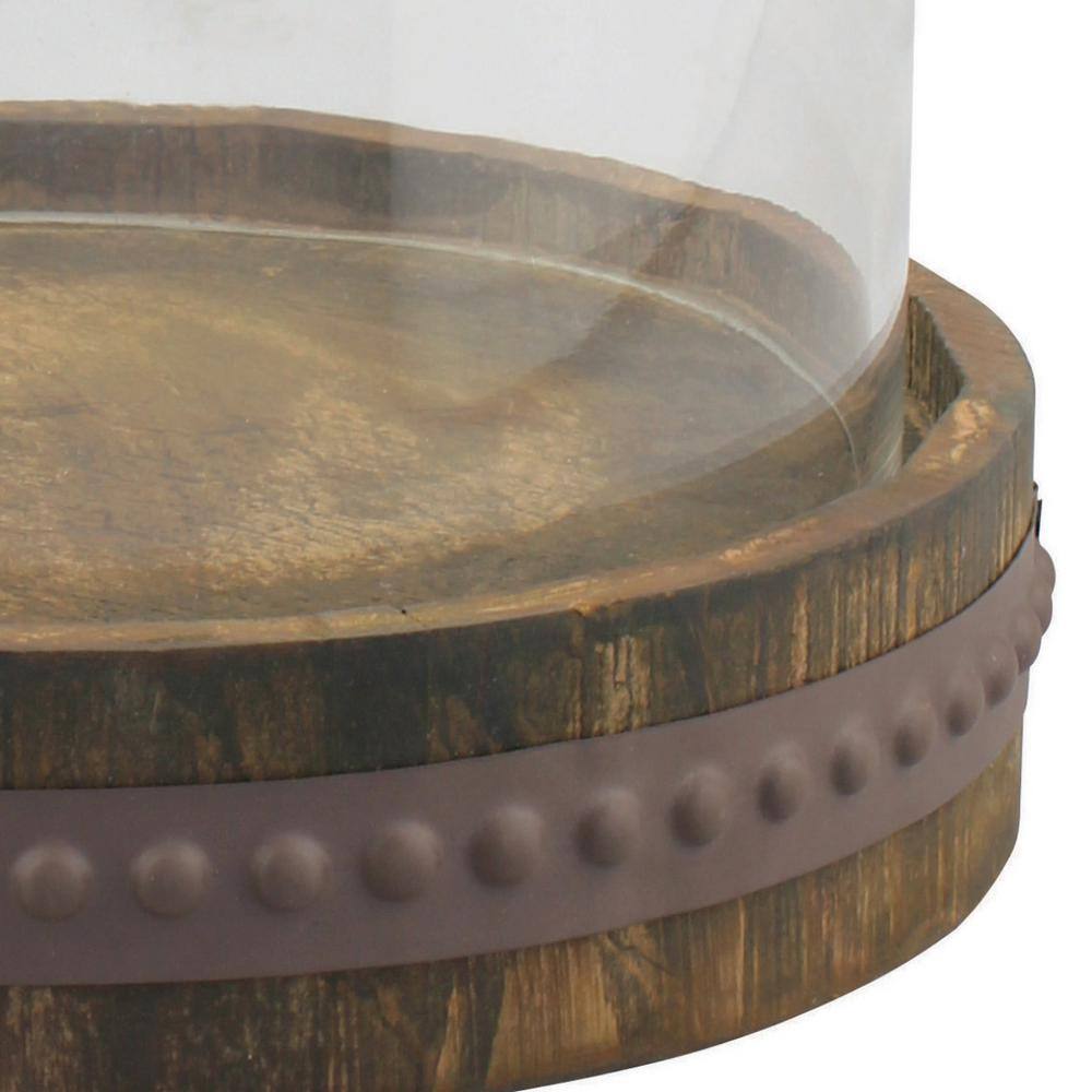 Medium Rustic Wood and Clear Glass Bell Dome Cloche