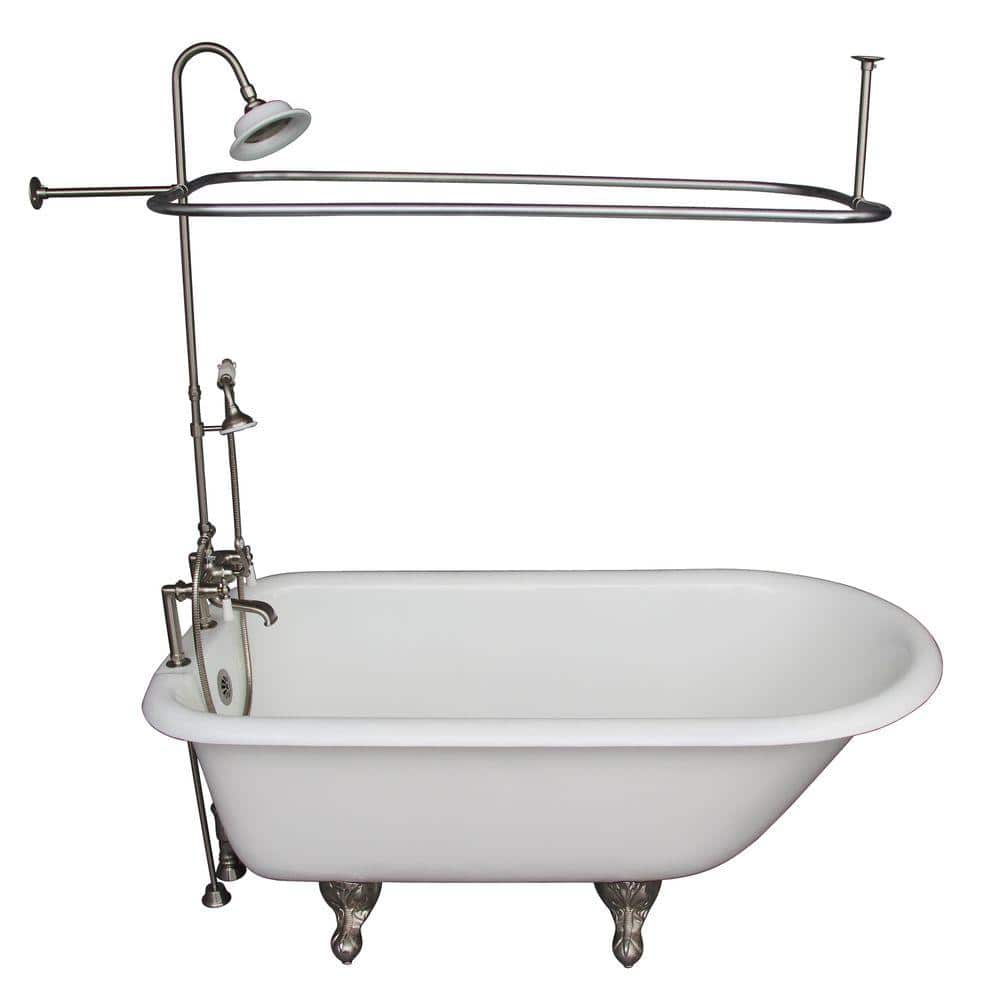 5 ft. Cast Iron Ball and Claw Feet Roll Top Tub in White with Brushed Nicke