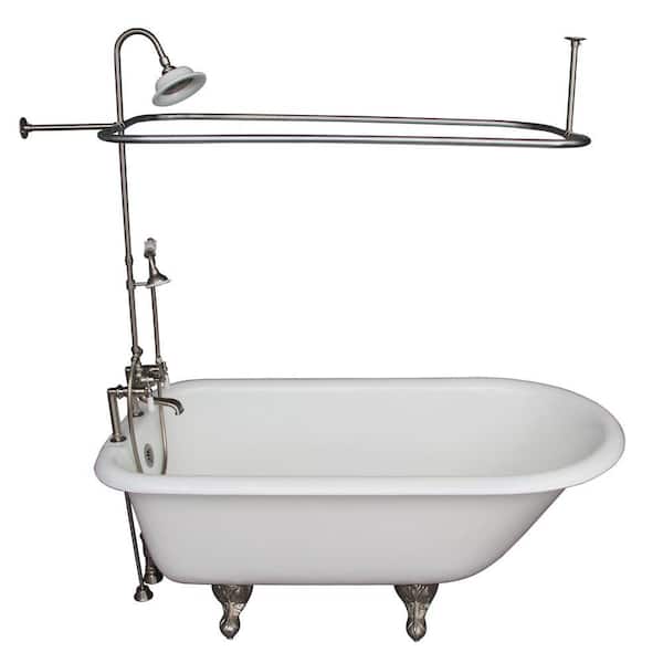 Barclay Products 5 ft. Cast Iron Ball and Claw Feet Roll Top Tub in White with Brushed Nickel Accessories