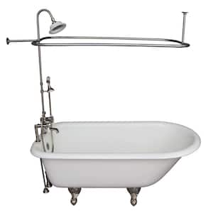 5.6 ft. Cast Iron Ball and Claw Feet Roll Top Tub in White with Brushed Nickel Accessories