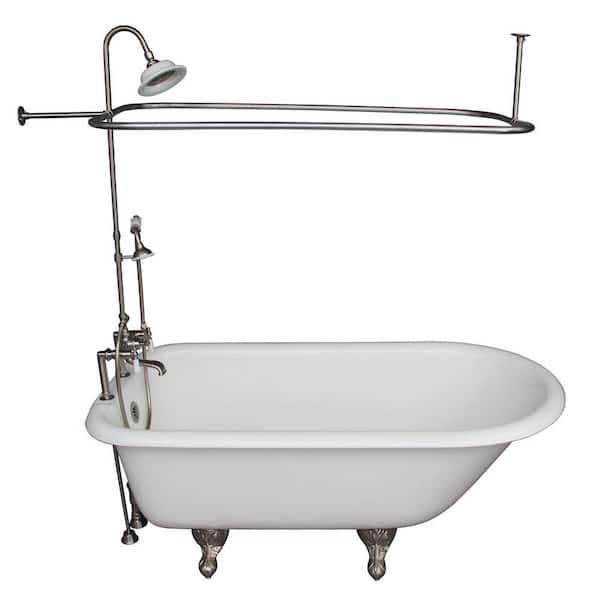 Barclay Products 5.6 ft. Cast Iron Ball and Claw Feet Roll Top Tub in White with Brushed Nickel Accessories