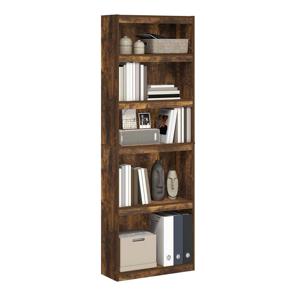 Amber Pine Adjustable 5-Tier Wooden Bookshelf