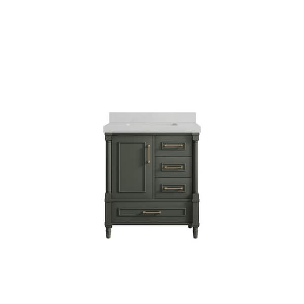 Willow Collections Hudson 30 in. W x 22 in. D x 36 in. H Bath Vanity in Pewter Green with 2 in. Carrara Quartz Top