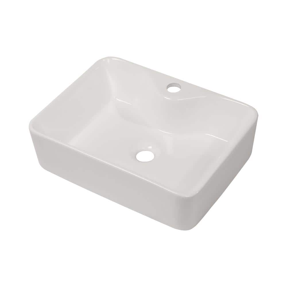 16 in. x 12 in. White Ceramic Rectangular Vessel Bathroom Sink with Wavy Interior Art Basin and Faucet Hole price history on PriceWatchPro