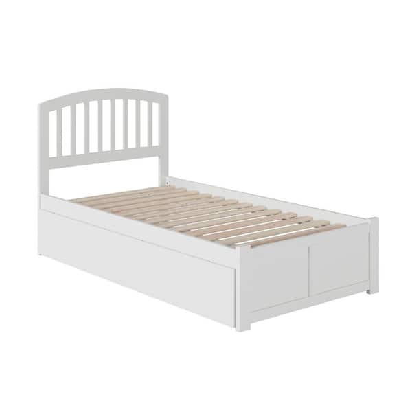 Richmond White Twin Solid Wood Storage Platform Bed with Flat Panel Foot Board and 2 Bed Drawers