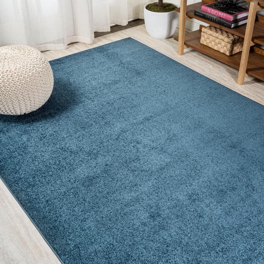 Navy Reversible Solid Synthetic Low-Pile Area Rug