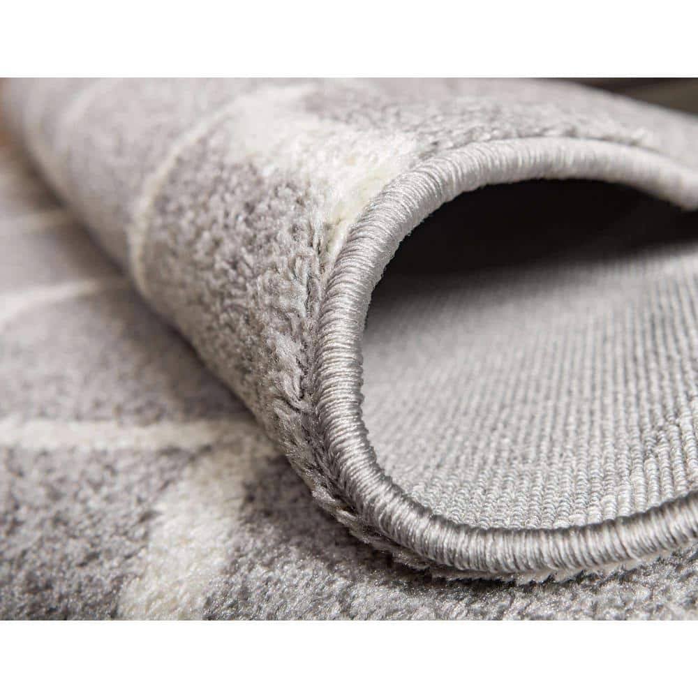 7' Round Light Gray/Ivory Trellis Synthetic Area Rug