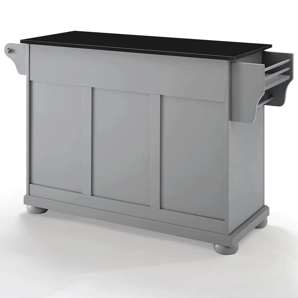 Alexandria Gray Solid Hardwood Kitchen Island with Black Granite Top