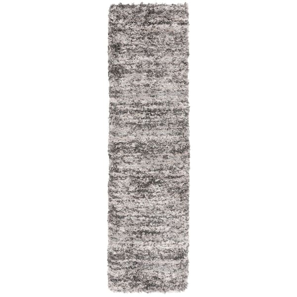 Iceland Shag 2 ft. x 6 ft. Gray/Dark Gray Abstract Distressed Runner Rug