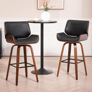 Beate 30in. Black Wood Bar Stool with Faux Leather Seat 1 (Set of Included)