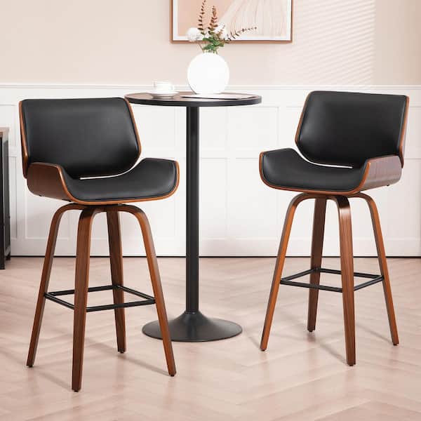 Glamour Home Beate 30in. Black Wood Bar Stool with Faux Leather Seat 1 (Set of Included)