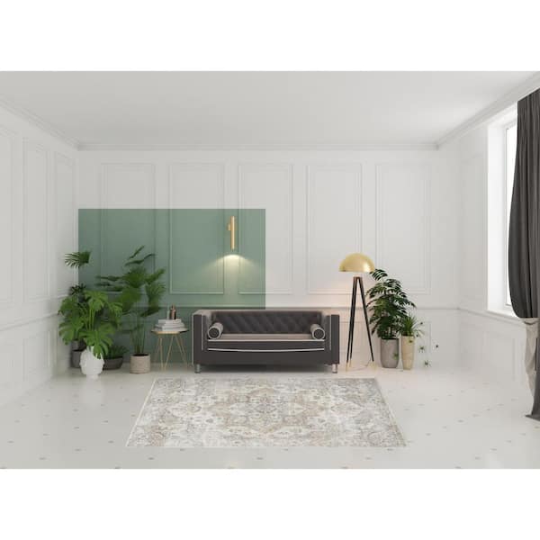 7 ft. x 9 ft. Gray Oriental Washable Square Area Rug