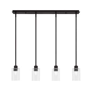 Albany 60-Watt 4-Light Espresso, Linear Pendant Light with 4 in. Clear Bubble Glass and No Bulbs Included