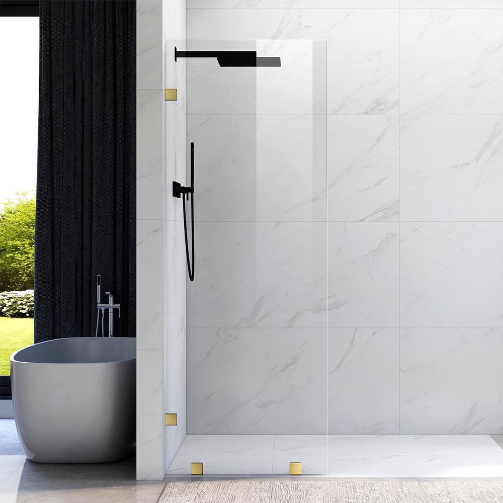 UKH07B2 29 in. W x 80 in. H Frameless Fixed Shower Door Panel in Satin Brass, SGCC 3/8 in. Clear Tempered Glass price history on PriceWatchPro