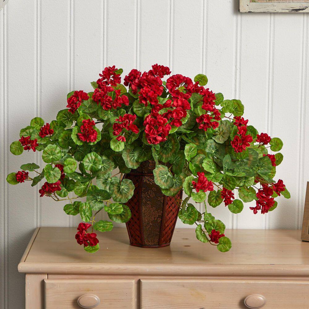 Silk Geranium in Decorative Planter - 30" Tabletop Floral Display