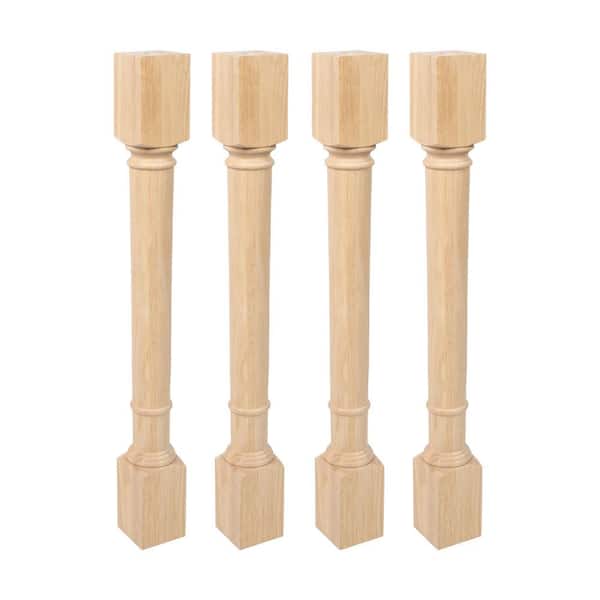 American Pro Decor 35.25 in. x 3.75 in. Unfinished Solid North American Hardwood Traditional Full Round Kitchen Island Leg (4-Pack)