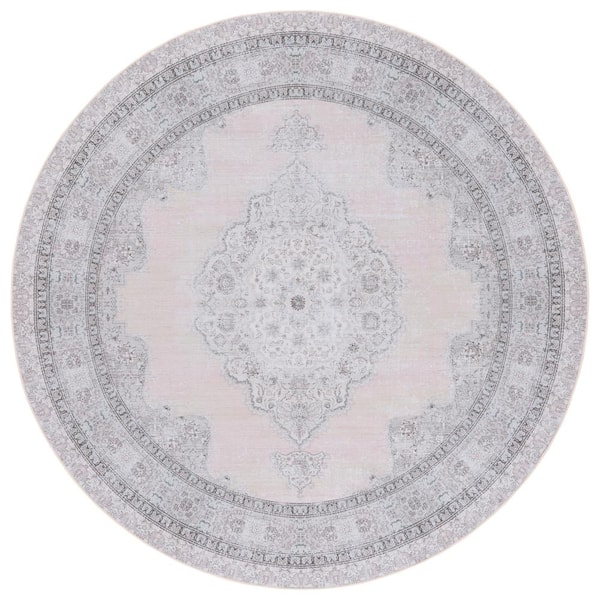 SAFAVIEH Tucson Beige/Light Green 6 ft. x 6 ft. Machine Washable Border Floral Round Area Rug