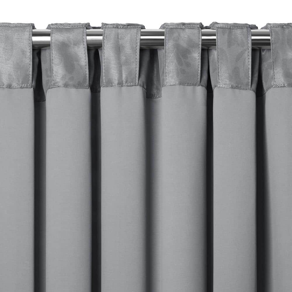 Silver Floral Damask Blackout Ground Length Window Curtain Panel