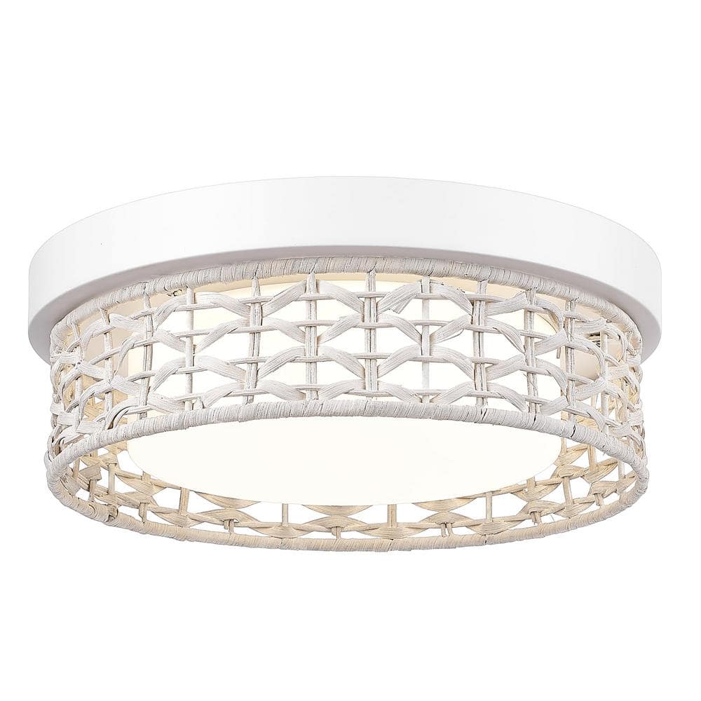 JAZAVA 11 in. White Rattan Modern Integrated LED Flush Mount with ...