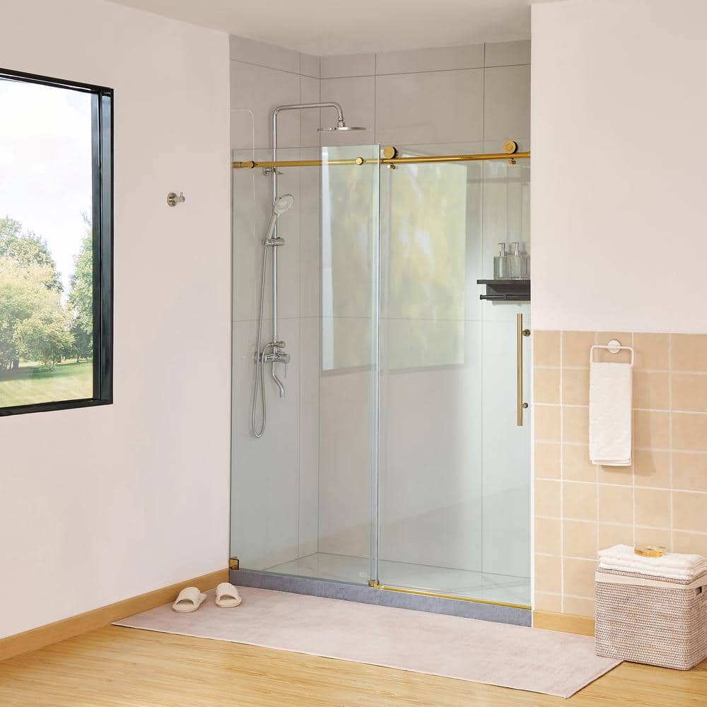 60 in. Titanium Gold Frameless Sliding Shower Door with Clear Glass