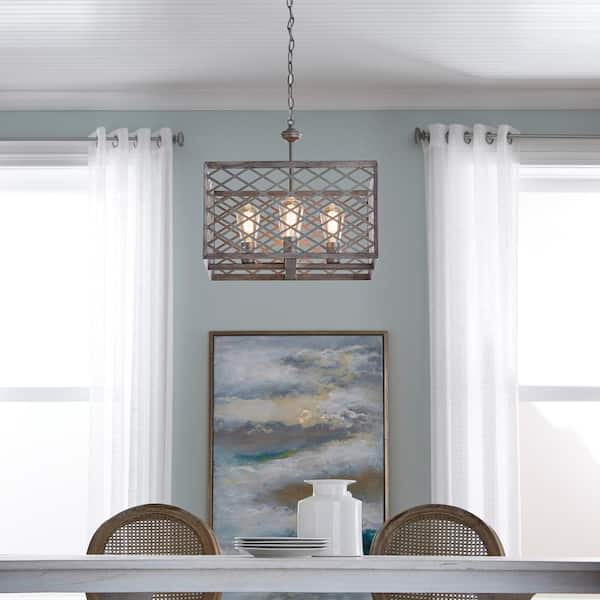 Home Decorators Collection Wallace Manor Collection 4-Light Gilded Pewter Pendant with Interweaving Open Cage Frame