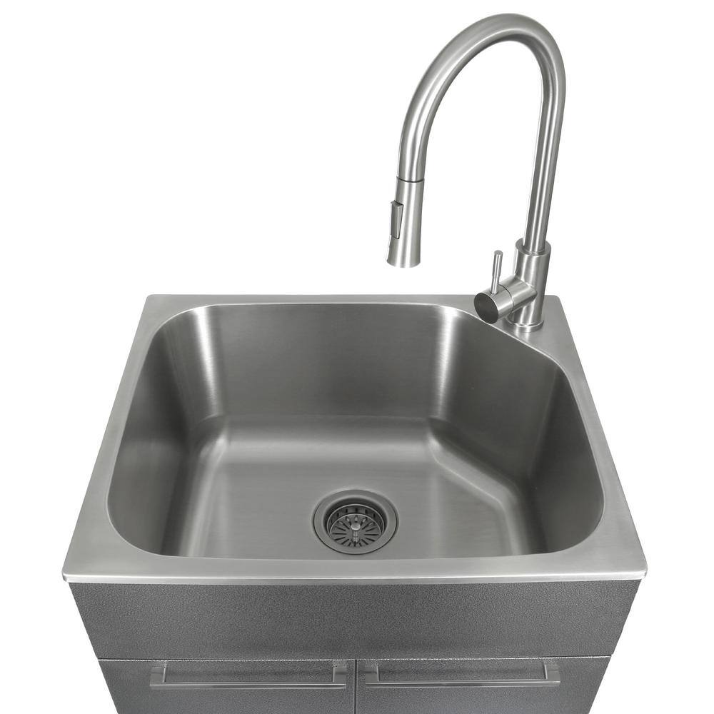 Compact Stainless Steel Drop-In Laundry Sink with Faucet and Cabinet