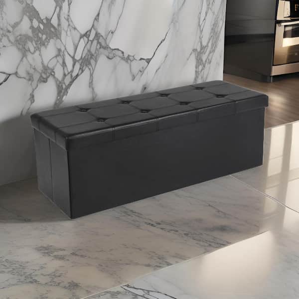 Benjara 30 in. Siya Black Upholstery Button Tufted Folding Storage Ottoman