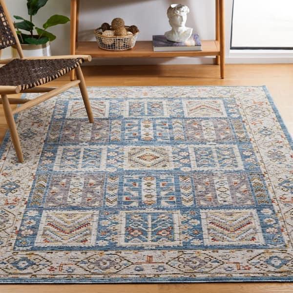 Sierra 4 ft. x 6 ft. Ivory/Blue Ornate Border Distressed Area Rug
