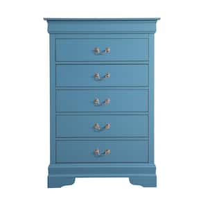 Louis Phillipe 5-Drawer Teal Chest of Drawers (48 in. H x 33 in. W x 18 in. D)