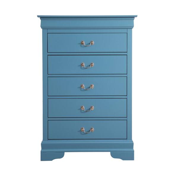AndMakers Louis Phillipe 5Drawer Teal Chest of Drawers (48 in. H x 33
